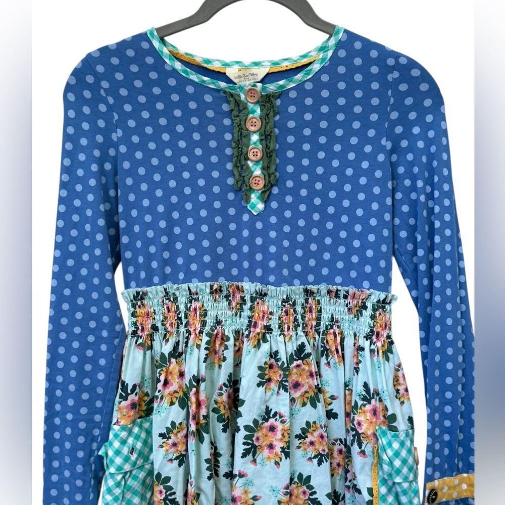 Matilda Jane Blue and Green Polka Dot Floral Kids Dress size 10 - Picture 2 of 9